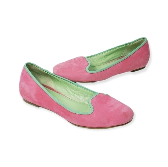 Cole Haan Shoes - Cole haan pink suede green trim slip on loafers size 6